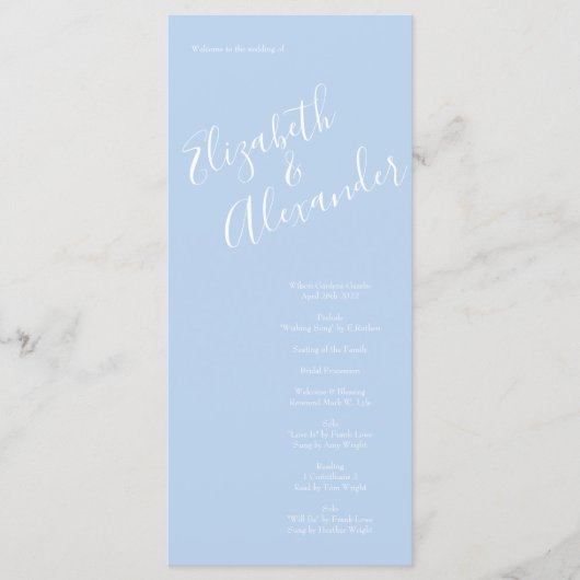 ライトイエロー淡い色のとブルーのバラ結婚式 プログラム (正面)