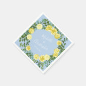 ライトイエロー淡い色の&ブルーバラフローラ結婚ズ スタンダードカクテルナプキン (角)