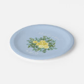 ライトイエロー淡い色の&ブルーバラフローラ結婚ズ ペーパープレート (アングル)