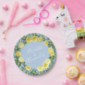 ライトイエロー淡い色の&ブルーバラフローラ結婚ズ ペーパープレート (パーティー)