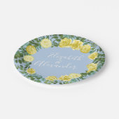 ライトイエロー淡い色の&ブルーバラフローラ結婚ズ ペーパープレート (アングル)