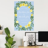 ライトイエロー淡い色の&ブルーバラフローラ結婚ズ ポスター (ホームオフィス)