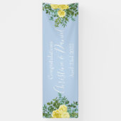 ライトイエロー淡い色の&ブルーバラフローラ結婚ズ 横断幕 (縦)
