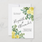 ライトイエロー牡丹バラ結婚フローラ救の日付 招待状 (正面)
