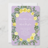 ライトイエロー薄紫紫バラ結婚式招待状 招待状 (正面)