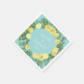ライトイエロー&アクアティール（緑がかった色）バラフローラ結婚ズ スタンダードカクテルナプキン (角)