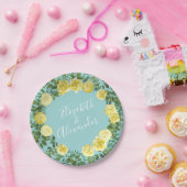 ライトイエロー&アクアティール（緑がかった色）バラフローラ結婚ズ ペーパープレート (パーティー)