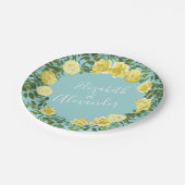 ライトイエロー&アクアティール（緑がかった色）バラフローラ結婚ズ ペーパープレート (アングル)