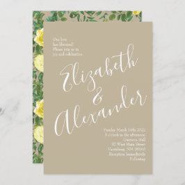 ライトイエロー&カーキベージュ色バラフローラ結婚ズ 招待状