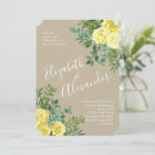 ライトイエロー&カーキベージュ色バラフローラ結婚ズ 招待状 (スタンド正面)