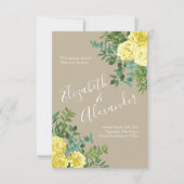 ライトイエロー&カーキベージュ色結婚ズ救デート 招待状 (正面)