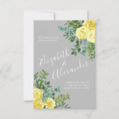 ライトイエロー&グレーバラ結婚フローラの救日付 招待状 (正面)