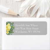 ライトイエロー&グレー牡丹&バラフローラアドレス ラベル (インサイチュ)