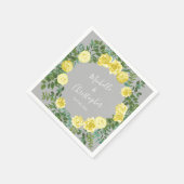 ライトイエロー&グレー牡丹&バラフローラ結婚ズ スタンダードカクテルナプキン (角)