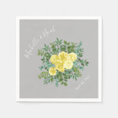 ライトイエロー&グレー牡丹&バラフローラ結婚ズ スタンダードカクテルナプキン (正面)