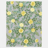 ライトイエロー&グレー牡丹&バラフローラ結婚ズ フリースブランケット (正面)