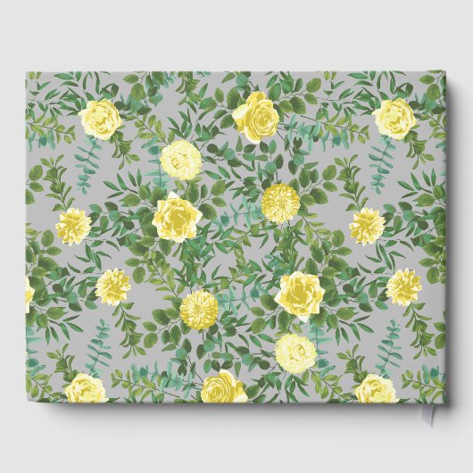 ライトイエロー & グレー 牡丹 & ローズ フラワーの結婚式 ゲストブック (裏面)