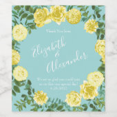 ライトイエロー&ティール（緑がかった色）アクアバラフローラ結婚ズ ワインラベル (シングルラベル)