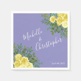 ライトイエロー&ペリウィンクルブルーバラ結婚フローラ スタンダードカクテルナプキン
