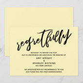 ライトイエロー　残念ながら結婚式中止のお詫びカード 招待状 (正面/裏面)
