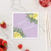 ライトイエロー&薄紫パープルバラフローラ結婚ズ スタンダードカクテルナプキン (インサイチュ)