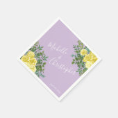 ライトイエロー&薄紫パープルバラフローラ結婚ズ スタンダードカクテルナプキン (角)