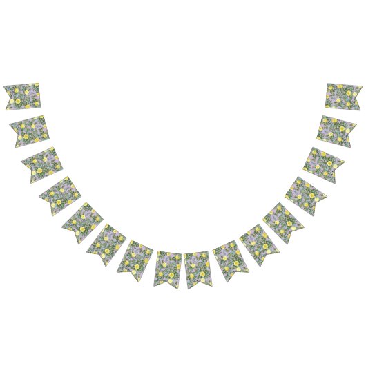 ライトイエロー&薄紫パープルバラフローラ結婚ズ バンティングフラッグ (全)