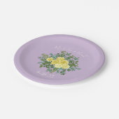 ライトイエロー&薄紫パープルバラフローラ結婚ズ ペーパープレート (アングル)