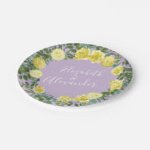 ライトイエロー&薄紫パープルバラフローラ結婚ズ ペーパープレート (アングル)