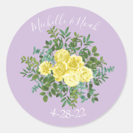 ライトイエロー&薄紫パープル&バラフローラ結婚ズ ラウンドシール