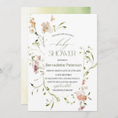 ライトウォーターカラー野草花ベビーシャワー 招待状 (正面/裏面)