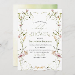 ライトウォーターカラー野草花ベビーシャワー 招待状