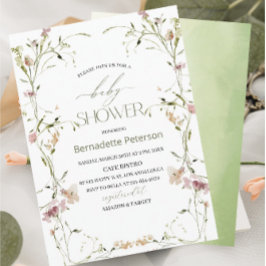 ライトウォーターカラー野草花ベビーシャワー 招待状