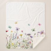 ライトウォーター色の野生の花の蝶の草原 シェルパブランケット (正面)