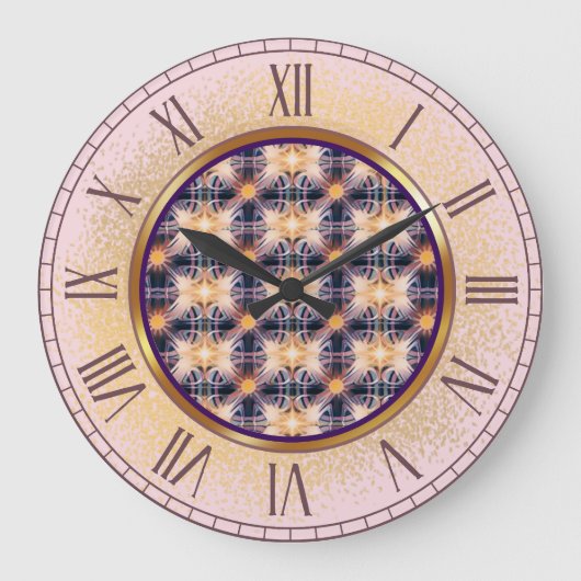 ライトウォール時計の紫と金ゴールドのパターン ラージ壁時計 (正面)