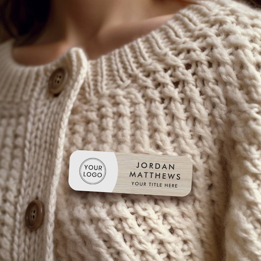 ライトウッドカスタムのロゴ、名前とタイトルの白 名札