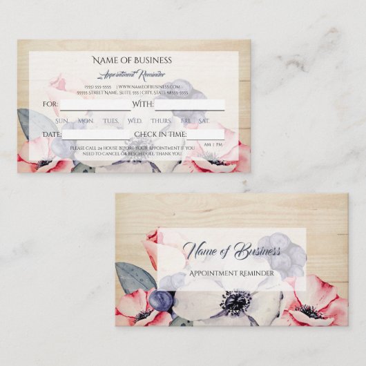 ライトウッド素朴サマーブロッサムアポイントメントカード 予約カード (正面/裏面)