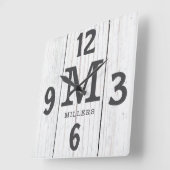 ライトウッド素朴ファミリーネームモノグラムファームハウス スクエア壁時計 (傾斜)