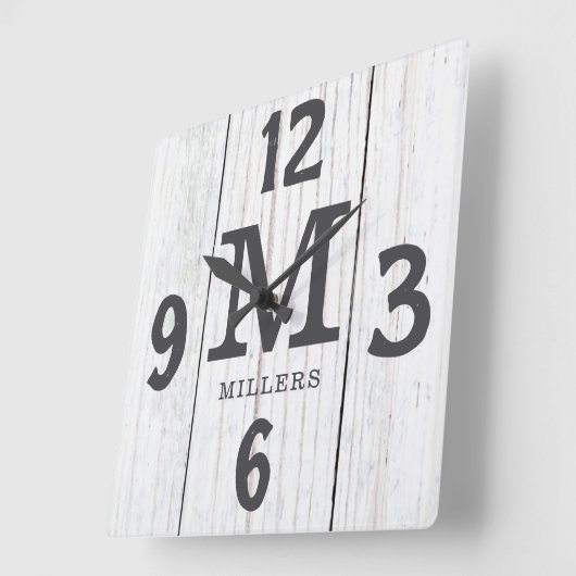 ライトウッド素朴ファミリーネームモノグラムファームハウス スクエア壁時計 (傾斜)