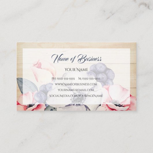 ライトウ素朴ッド夏の花とブルーベリー 名刺 (裏面)