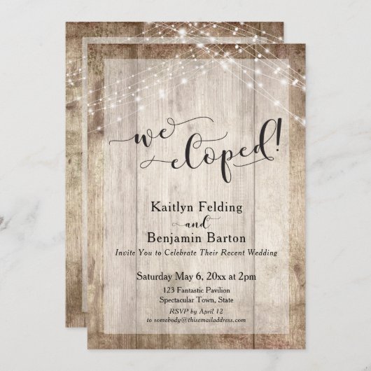 ライトウ素朴ンド&ライト、我々は駆け落ち、披露宴 招待状 (正面/裏面)