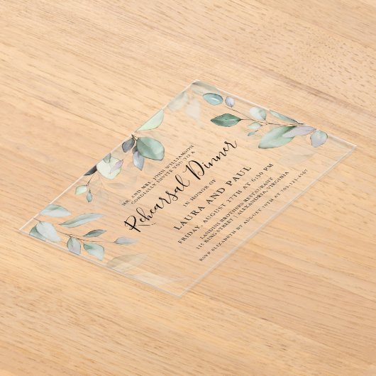 ライトエアリー水彩植物体リハーサルディナー アクリル招待状 (レイダウン)
