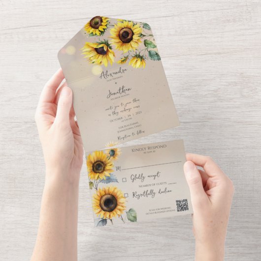 ライトエフェクト付きトープのひまわりQRコード オールインワン招待状 (貼ってはがせる)