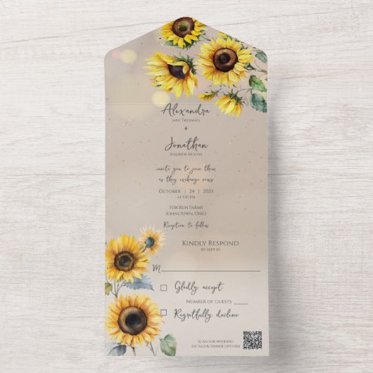 ライトエフェクト付きトープのひまわりQRコード オールインワン招待状 (内側)