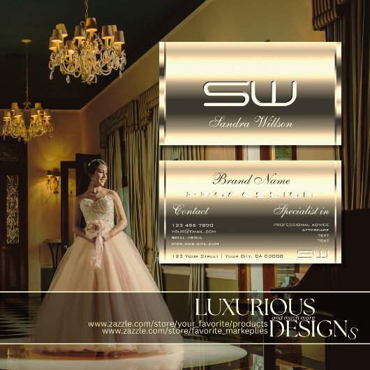 ライトエレガントゴールデンきらめく光学3Dイニシャル 名刺