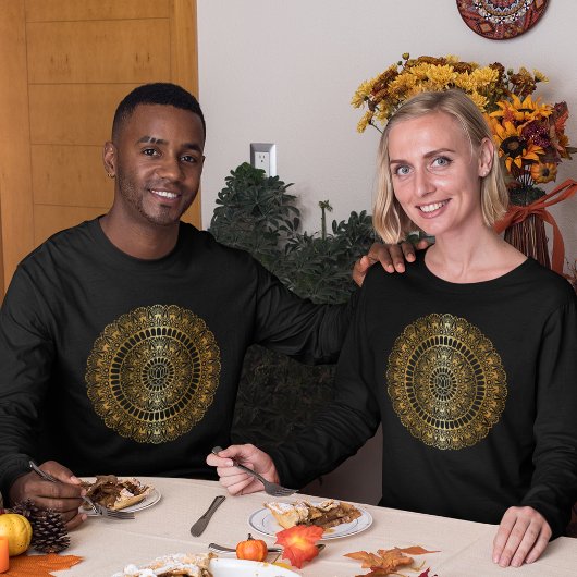 ライトエレガント金ゴールドロータスヘナマンダラTシャツ Tシャツ