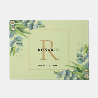 ライトオパーソナライズされたリーブ緑金ゴールドモノグラム ドアマット