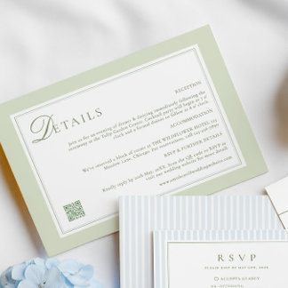 ライトオリーブグリーンの結婚式詳細カード エンクロージャーカード