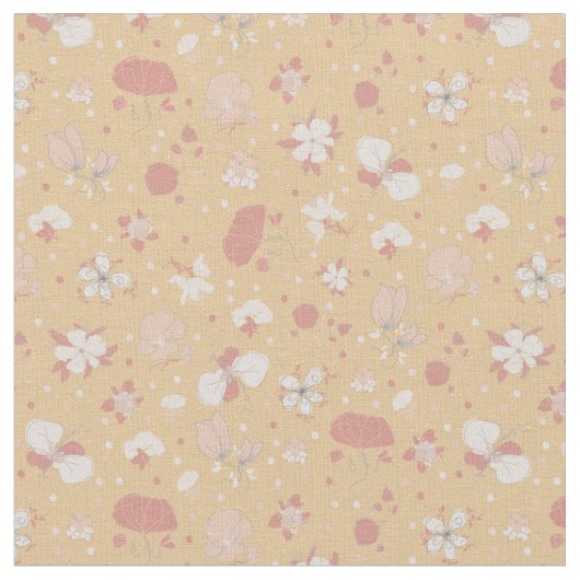 ライトオレンジの花のスケッチ ファブリック (クローズアップ)
