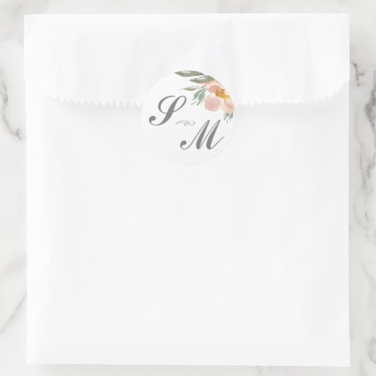 ライトオレンジモノグラム結婚式の引き出物シール ラウンドシール (バッグ)